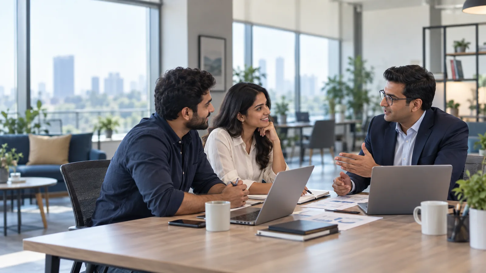 Concept illustration: discussing an enterprise investment and development plan.